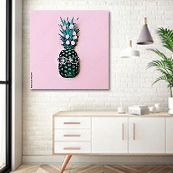 «Модный ананас» в интерьере комнаты в скандинавском стиле над тумбой