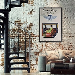 «Austin Seven: Seven Days with a 7, 1930» в интерьере двухярусной гостиной в стиле лофт с кирпичной стеной