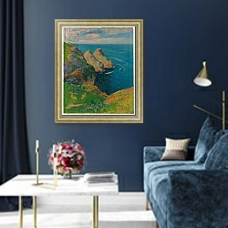 «Les falaises au bord de la mer, 1895» в интерьере в классическом стиле в синих тонах