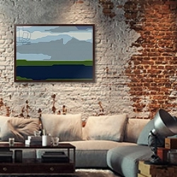 «Untitled,2016,» в интерьере гостиной в стиле лофт с кирпичной стеной