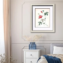 «Пассифлора гроздевидная» в интерьере спальни в стиле прованс с синими деталями