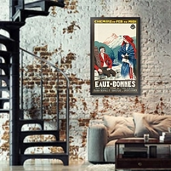 «Eaux-Bonnes» в интерьере двухярусной гостиной в стиле лофт с кирпичной стеной