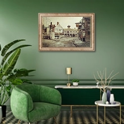 «Market Place, Hereford, 1803» в интерьере гостиной в зеленых тонах
