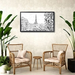 «Париж в Ч/Б рисунках #9» в интерьере в стиле ретро над столом