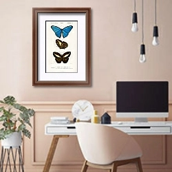 «Разные виды бабочек 2» в интерьере кабинета в бежевых тонах