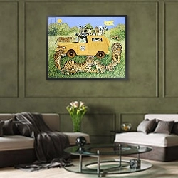 «Cat Safari» в интерьере гостиной в оливковых тонах