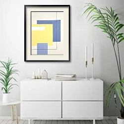 «Geometry. Blue and Yellow Mood. Free spirit 4» в интерьере светлой минималистичной гостиной над комодом