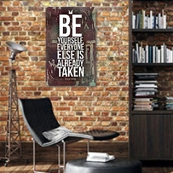 «Мотивирующий плакат, цитата» в интерьере кабинета в стиле лофт с кирпичными стенами