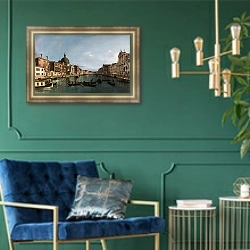«Венеция - Гранд Канал и Сен Симеоне Пикколо» в интерьере гостиной в оливковых тонах