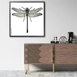 «Ретро иллюстрация стрекозы» в интерьере комнаты в скандинавском стиле над комодом