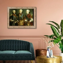 «Paul, Frederick II and Gustav Adolph of Sweden» в интерьере классической гостиной над диваном