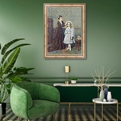 «Her First Communion» в интерьере гостиной в зеленых тонах