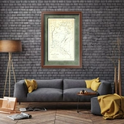 «Карта Аральского моря» в интерьере в стиле лофт над диваном