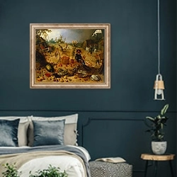«An Allegory of Autumn» в интерьере классической спальни с темными стенами