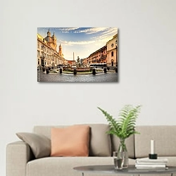 «Пьяцца Навона в Риме 1» в интерьере современной светлой гостиной над диваном