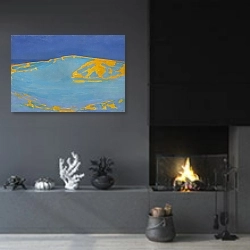 «Summer, Dune in Zeeland» в интерьере гостиной в стиле минимализм с камином