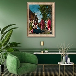 «Христос, покидающий свою мать» в интерьере гостиной в зеленых тонах
