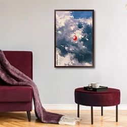 «Красный шар с конвертом в облаках» в интерьере гостиной в бордовых тонах