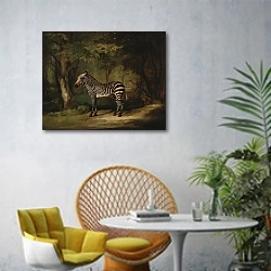 «Зебра» в интерьере современной гостиной с желтым креслом