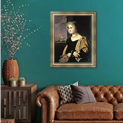 «Портрет Екатерины Сергеевны Авдулиной. 1822» в интерьере гостиной в зеленых тонах