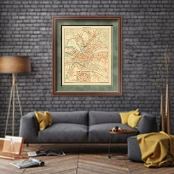 «Карта Дрездена, конец 19 в.» в интерьере в стиле лофт над диваном