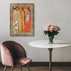 «Стрельчиха перед царем и свитой» в интерьере гостиной с розовым диваном