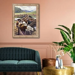 «Cattle ranching in the Scottish Highlands» в интерьере классической гостиной над диваном