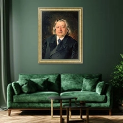 «Portrait of Ossip Petrov, 1870 1» в интерьере зеленой гостиной над диваном