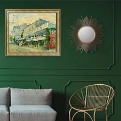 «Restaurant de la Sirene at Asnieres, 1887» в интерьере классической гостиной с зеленой стеной над диваном