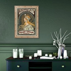 «Whitman’s chocolates and confections. Philadelphia» в интерьере прихожей в зеленых тонах над комодом