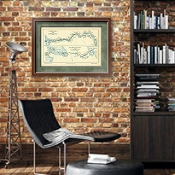 «Карта европейской части России» в интерьере кабинета в стиле лофт с кирпичными стенами