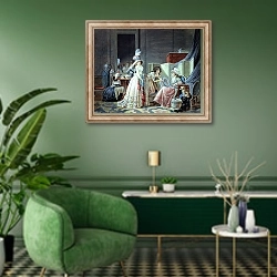 «The Embroidered Cupid» в интерьере гостиной в зеленых тонах