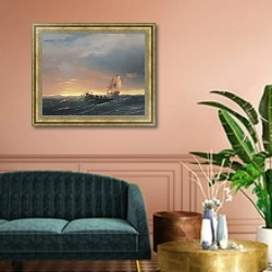 «Суда и закатная зыбь» в интерьере классической гостиной над диваном