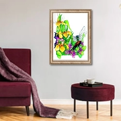 «Fairy, Dragonfly and Beetle» в интерьере гостиной в бордовых тонах