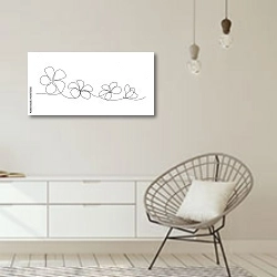 «Цветы плюмерии линией» в интерьере белой комнаты в скандинавском стиле над комодом
