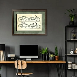 «Велосипеды I» в интерьере кабинета с серыми стенами