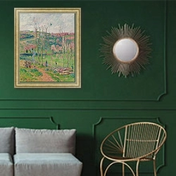 «L’hiver En Bretagne» в интерьере классической гостиной с зеленой стеной над диваном