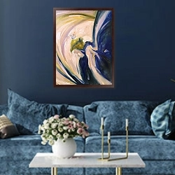 «Абстракция 20» в интерьере современной гостиной в синем цвете