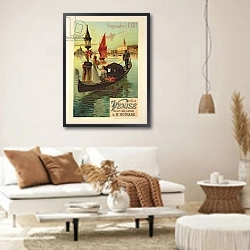 «Reproduction of a Poster Advertising the Eastern Railway from Paris to Venice» в интерьере светлой гостиной в стиле ретро