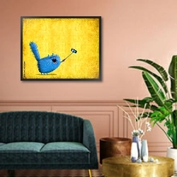 «Синий кот с телефоном» в интерьере классической гостиной над диваном
