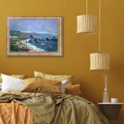 «Fishermen's Rocks, 2004» в интерьере спальни  в этническом стиле в желтых тонах