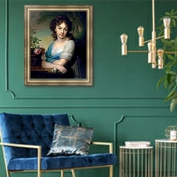 «Портрет Елены Александровны Нарышкиной» в интерьере гостиной в оливковых тонах