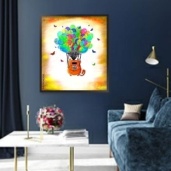 «Кошка с цветами на воздушных шарах» в интерьере в классическом стиле в синих тонах