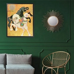 «Antar and Abla, 1989» в интерьере классической гостиной с зеленой стеной над диваном