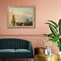 «Fishing vessels at sunset» в интерьере классической гостиной над диваном