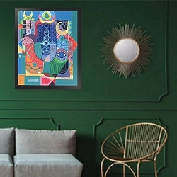 «Hands as Amulets I, 1992» в интерьере классической гостиной с зеленой стеной над диваном