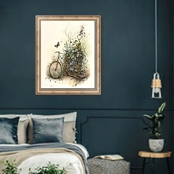 «Велосипед с рамой» в интерьере классической спальни с темными стенами