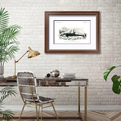 «Полосатиковый кит» в интерьере кабинета с кирпичными стенами над столом