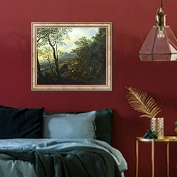 «Горный итальянский пейзаж» в интерьере спальни с акцентной стеной