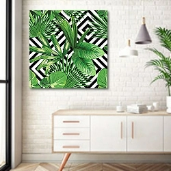 «Пальмовые листья 5» в интерьере комнаты в скандинавском стиле над тумбой